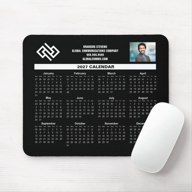 Benutzerdefinierter Geschäfts-Kalender 2027 Schwar Mousepad (Mit Mouse)