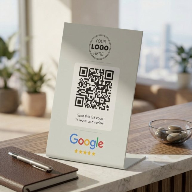 Benutzerdefinierter Geschäftsbewertungs-QR-Code-Lo Sockelschild (Custom QR Code Review Sign for Business — Personalized Logo Tabletop Display for Salon.)
