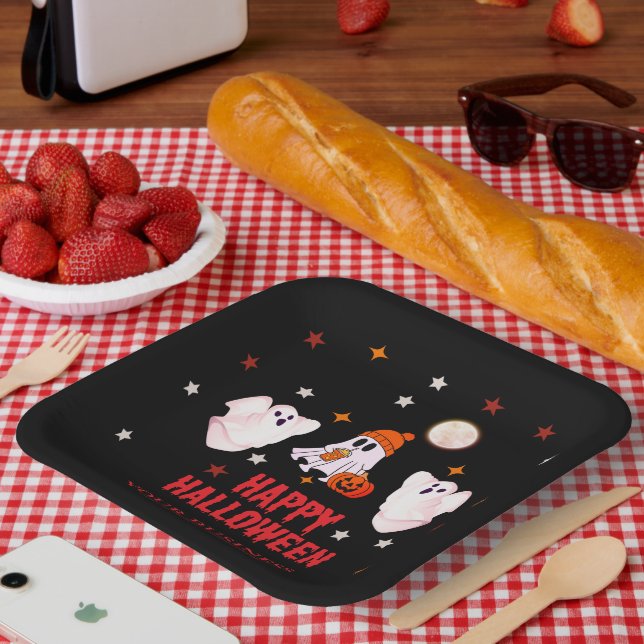 Benutzerdefinierter Geschäftsname, Text & Gespenst Pappteller (Picknick)