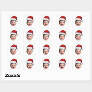 Benutzerdefinierter Gesicht Baby Santa Hut Foto We Quadratischer Aufkleber