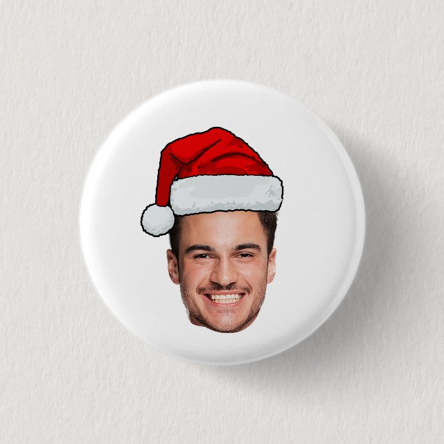 Benutzerdefinierter Gesichtsfoto Weihnachtsmann Hu Button (Vorderseite)
