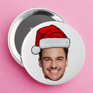 Benutzerdefinierter Gesichtsfoto Weihnachtsmann Hu Button