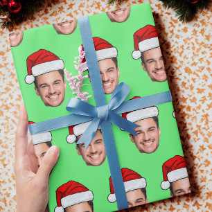 Benutzerdefinierter Gesichtsfoto Weihnachtsmann Hu Geschenkpapier
