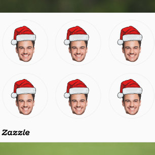 Benutzerdefinierter Gesichtsfoto Weihnachtsmann Hu Runder Aufkleber