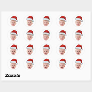 Benutzerdefinierter Gesichtsfoto Weihnachtsmann Hu Runder Aufkleber