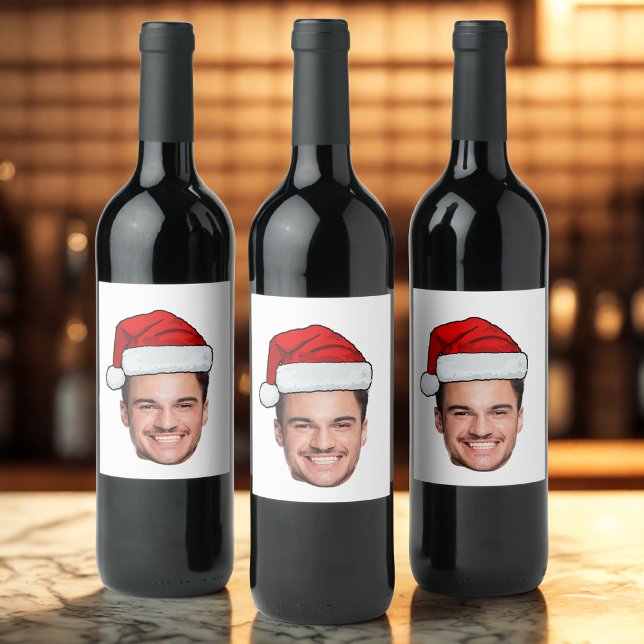 Benutzerdefinierter Gesichtsfoto Weihnachtsmann Hu Weinetikett (Von Creator hochgeladen)