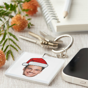 Benutzerdefinierter Gesichtsfoto-Weihnachtsmannhut Schlüsselanhänger