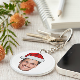 Benutzerdefinierter Gesichtsfoto-Weihnachtsmannhut Schlüsselanhänger