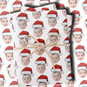 Benutzerdefinierter Gesichtskopf Foto Weihnachtsma Geschenkpapier Set