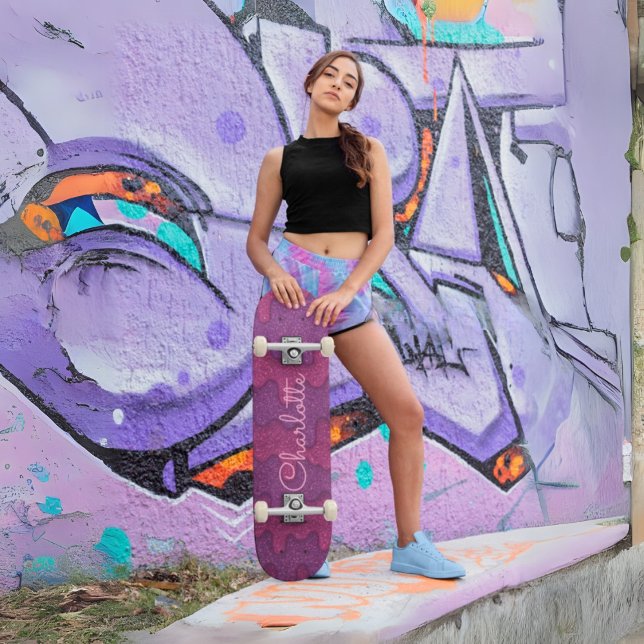 Benutzerdefinierter Glitzer Tropfen Dunkel Lila un Skateboard (Custom Glitter Drip Dark Purple & Pink Melting Skateboard)