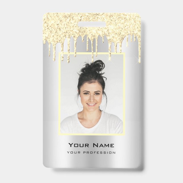 Benutzerdefinierter Glitzer-Tropfen Gelber Grauer  Ausweis (Vorderseite)