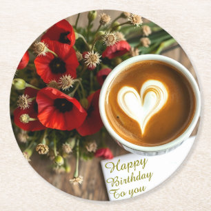 Benutzerdefinierter Glücklicher Geburtstag Kaffeet Runder Pappuntersetzer
