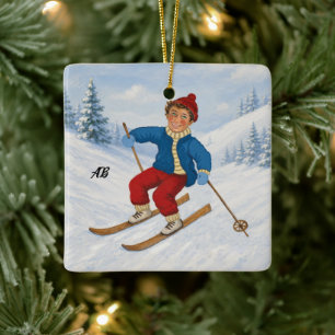 Benutzerdefinierter Glücklicher Skifahrer Keramikornament