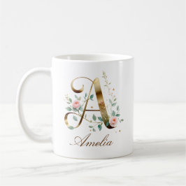 Benutzerdefinierter Gold-Blumen-Initiale-A-Tasse Kaffeetasse