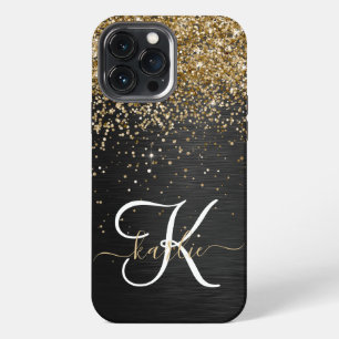 Benutzerdefinierter Gold Glitter Schwarz Glanz Mon iPhone 13 Pro Max Hülle
