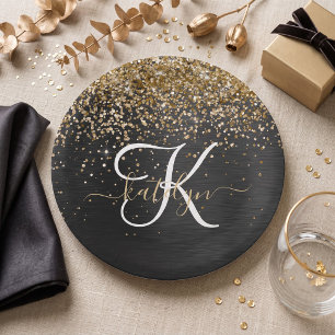 Benutzerdefinierter Gold Glitter Schwarz Glanz Mon Pappteller