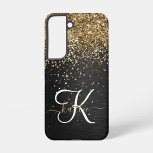 Benutzerdefinierter Gold Glitter Schwarz Glanz Mon Samsung Galaxy Hülle
