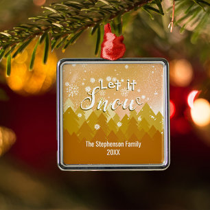 Benutzerdefinierter goldener Schneewald Frohe Weih Ornament Aus Metall
