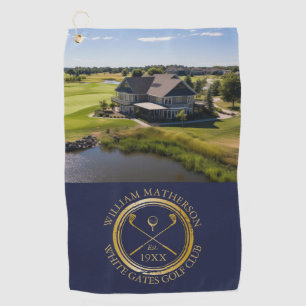 Benutzerdefinierter Golfclub-Name und Foto Navy un Golfhandtuch
