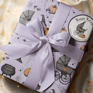 Benutzerdefinierter Gothic-Lila-Babywagen Hallowee Geschenkpapier