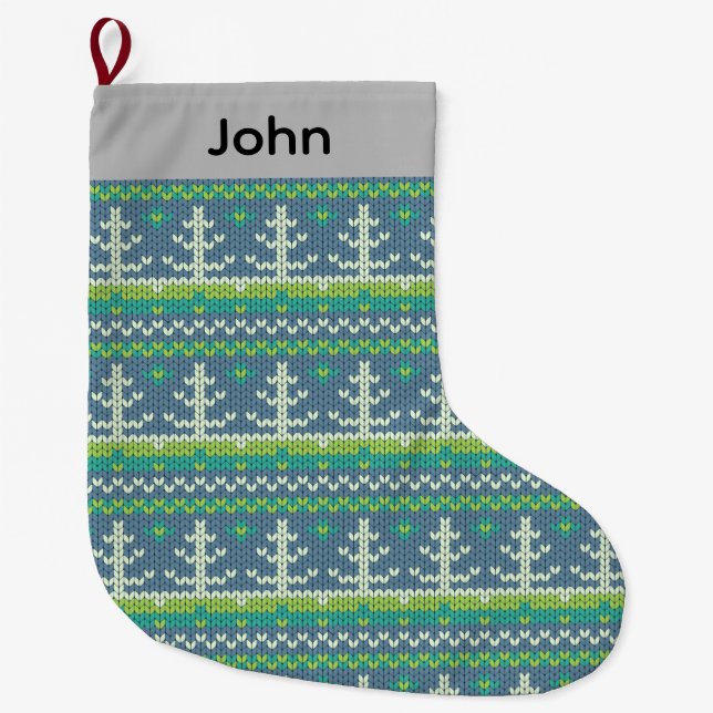 Benutzerdefinierter grüner Strickpullover Großer Weihnachtsstrumpf (Vorderseite)