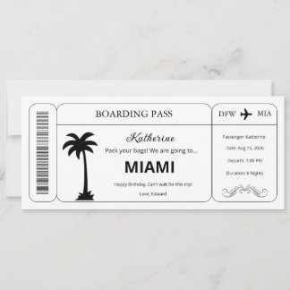 Benutzerdefinierter Gutschein, Miami Trip Bordkart Einladung