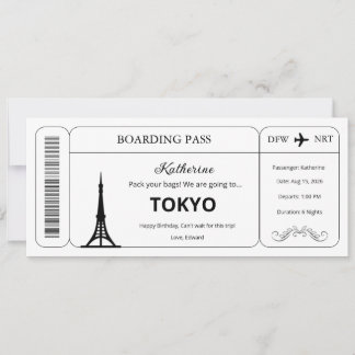 Benutzerdefinierter Gutschein, Tokyo Trip Bordkart Einladung