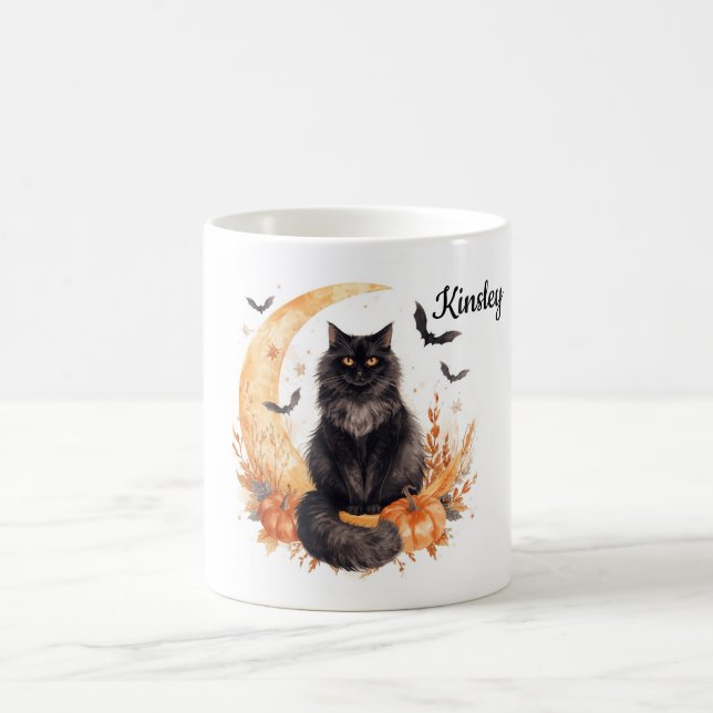 Benutzerdefinierter Halloween-Keramikbecher Schwar Kaffeetasse (Mittel)
