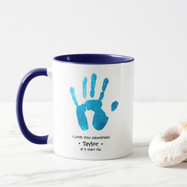 Benutzerdefinierter Handprint I Liebe Sie Oma Pers Tasse (Mit Donut)