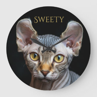 Benutzerdefinierter Haustier-Foto-Elf Sphynx-Katze Große Wanduhr