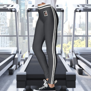 Benutzerdefinierter Haustier-Foto-Text Süße Streif Leggings