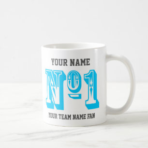 Benutzerdefinierter Himmelblauer Nummer 1 Sporttea Kaffeetasse