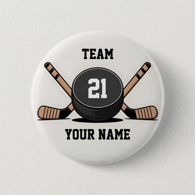 Benutzerdefinierter Hockeypuck- und Schläger-Schlü Button (Vorderseite)