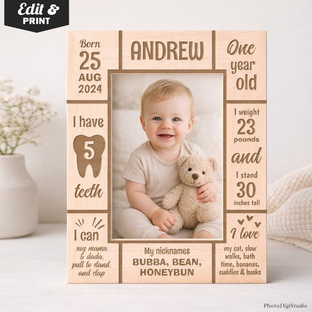 Benutzerdefinierter hölzerner Foto Rahmen zum erst (Custom First Birthday Milestone Baby Photo Wooden Engraved Frames)