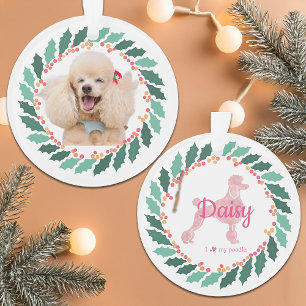 Benutzerdefinierter Hund-Foto Rosa Pudel Weihnacht Ornament