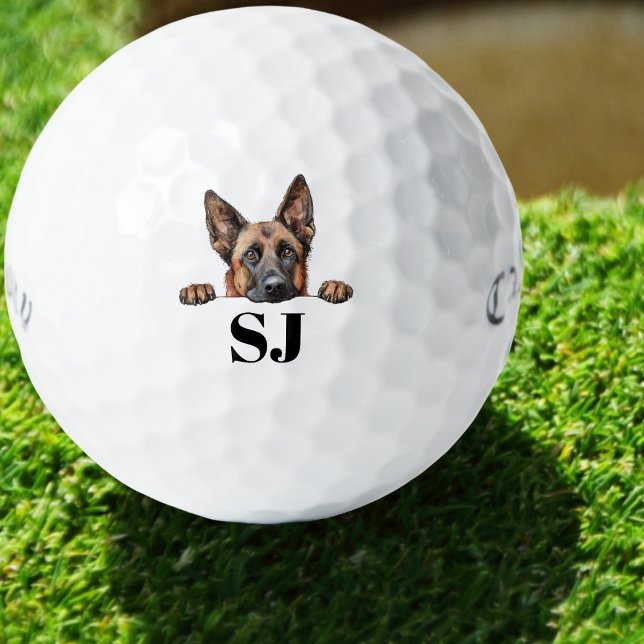 Benutzerdefinierter Hund Mit Monogramm Golfball (Custom golf ball with watercolor dog design and monogrammed initials — perfect gift for dog lovers.)