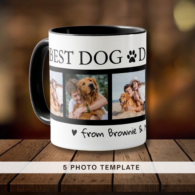 Benutzerdefinierter Hund und Mummy-Geschenk für Va Tasse (Custom Dog & Mummy Gift for Dad 5 Photo Black Mug)