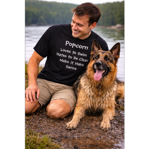 Benutzerdefinierter Hunde Name Schwimmt gern Hält  T-Shirt