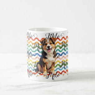 Benutzerdefinierter Hundename Retro-farbige Wellen Kaffeetasse