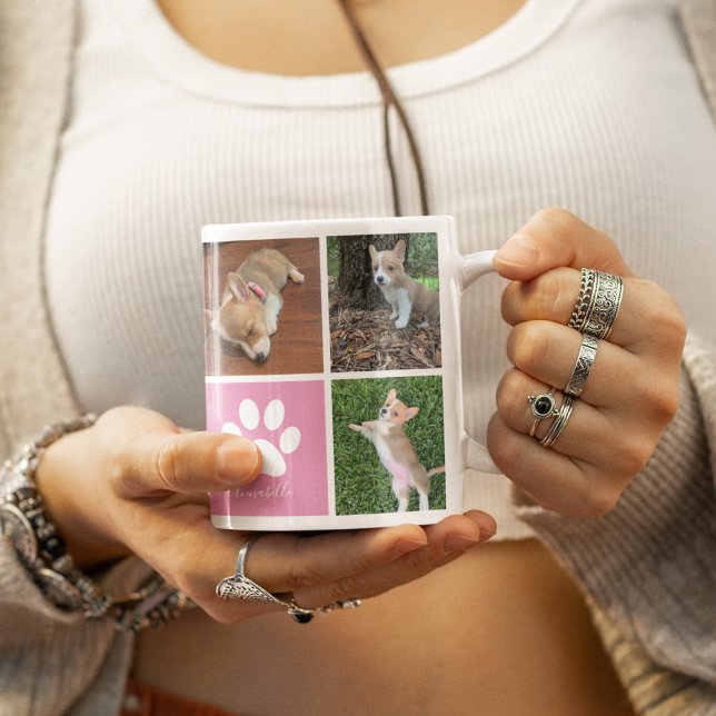 Benutzerdefinierter Hundfoto Collage Rosa Paw Hübs Kaffeetasse (Von Creator hochgeladen)