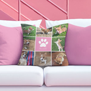 Benutzerdefinierter Hundfotomaterial Collage Pink  Kissen
