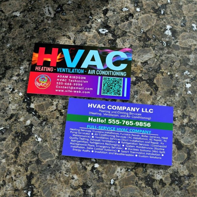 Benutzerdefinierter HVAC-Firmenlogo-QR-Code | Prof Visitenkarte (custom ac service business cards, hvac business card with QR, professional heating and cooling cards)