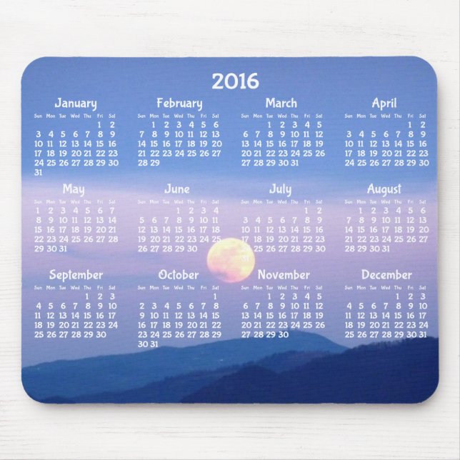 Benutzerdefinierter Jahreskalender 2016 Mausknöpfe Mousepad (Vorne)