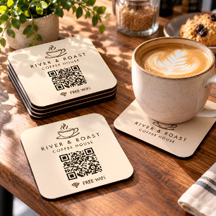 Benutzerdefinierter Kaffee Shop WiFi QR Code Papie Rechteckiger Pappuntersetzer