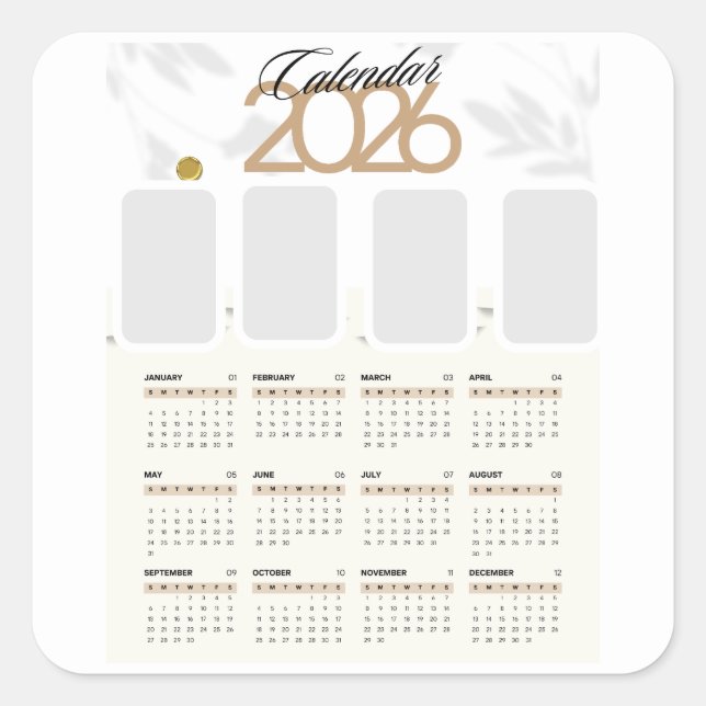 Benutzerdefinierter Kalender 2026 Quadratischer Aufkleber (Vorderseite)
