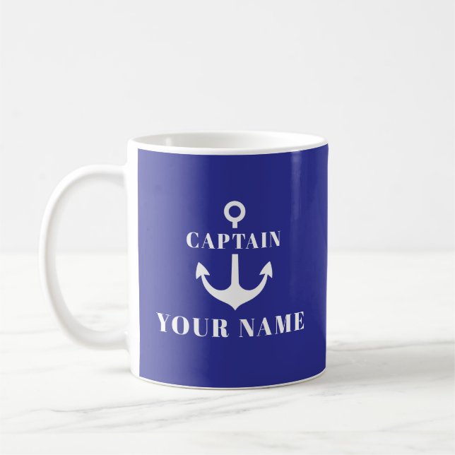 Benutzerdefinierter Kapitänsname Anker Blau Kaffeetasse (Links)