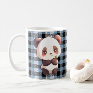 Benutzerdefinierter Kawaii Panda Blau Buffalo Karo Kaffeetasse