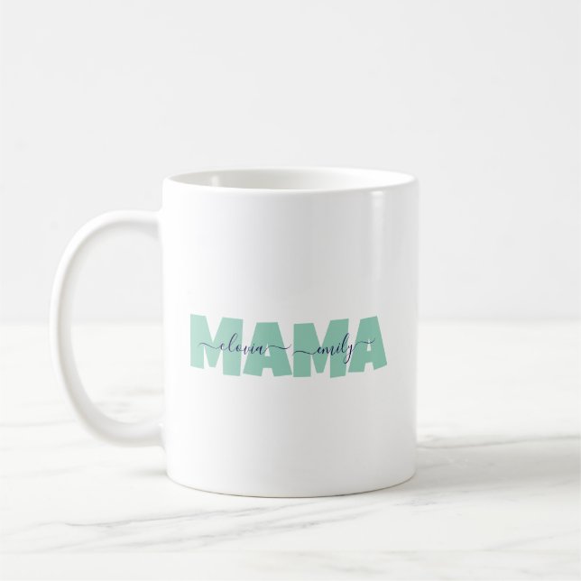 Benutzerdefinierter Kindername Mama Kaffeetasse (Links)