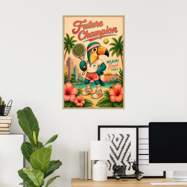 Benutzerdefinierter Kinderzimmer Retro Padel Poste Poster (Heimbüro)
