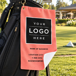 Benutzerdefinierter Korallen-Geschäftsname und Log Golfhandtuch